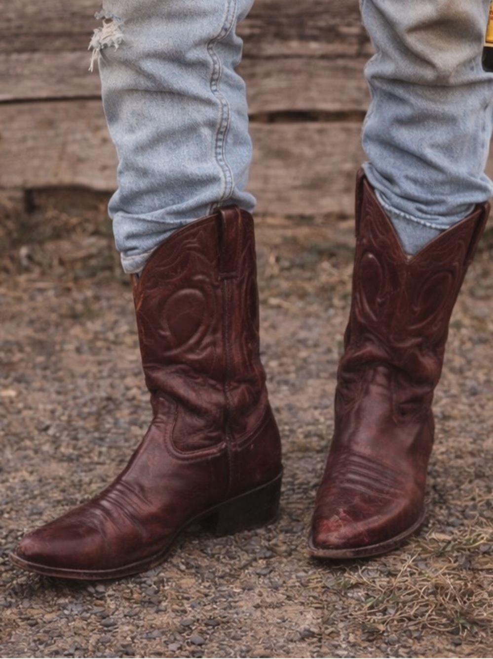 Vintage Dingo Cowboy Boots Mens 9D Burgundy Oxblood Leather USA Western